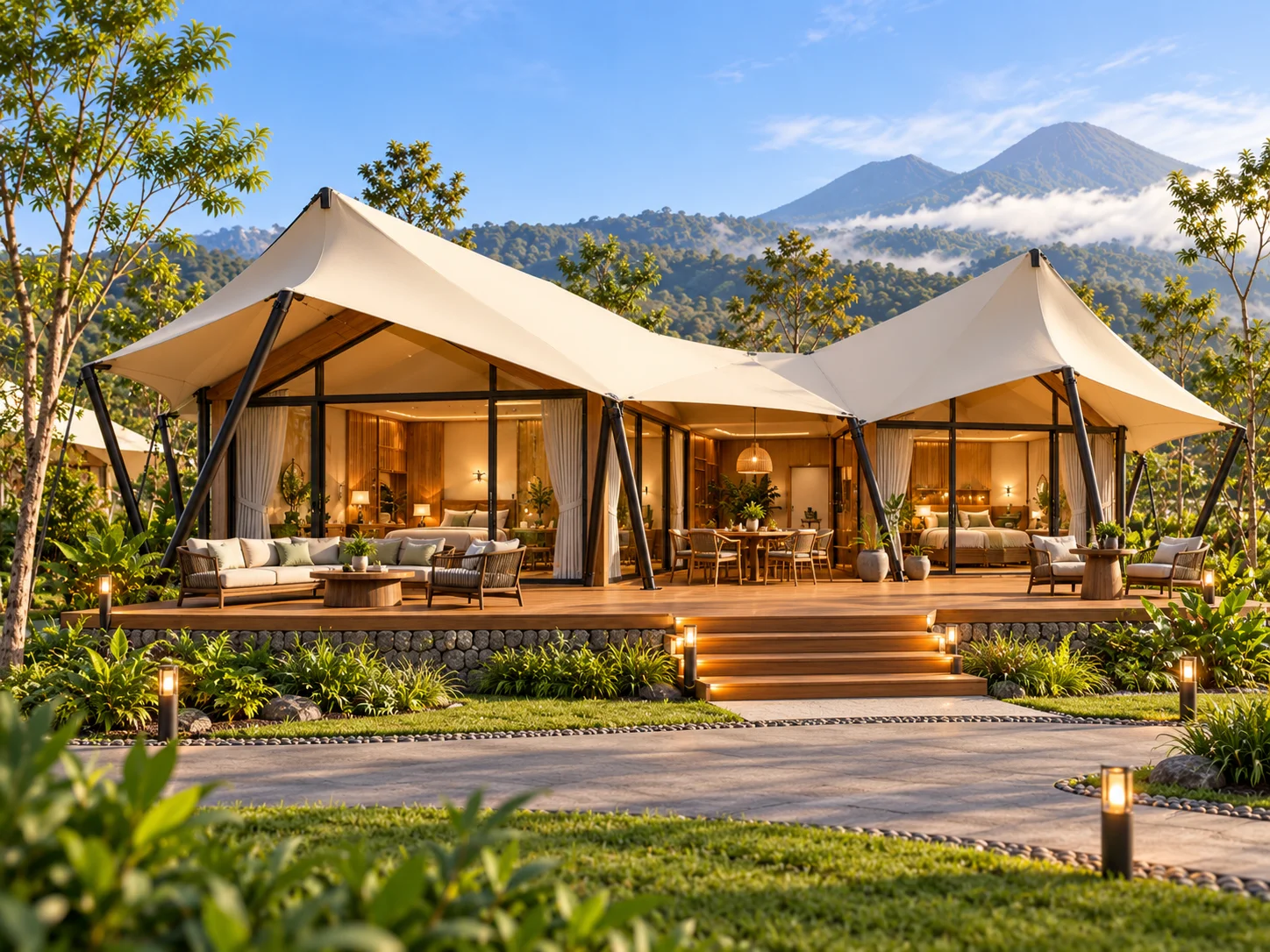 Konsep dua unit glamping dalam lingkungan taman